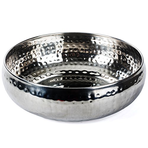 Salad Bowl And Serving Utensils - Hammered Detailing - Stainless Steel - Luxurious Serving Bowl 9" - By Colleta Home #TOP6