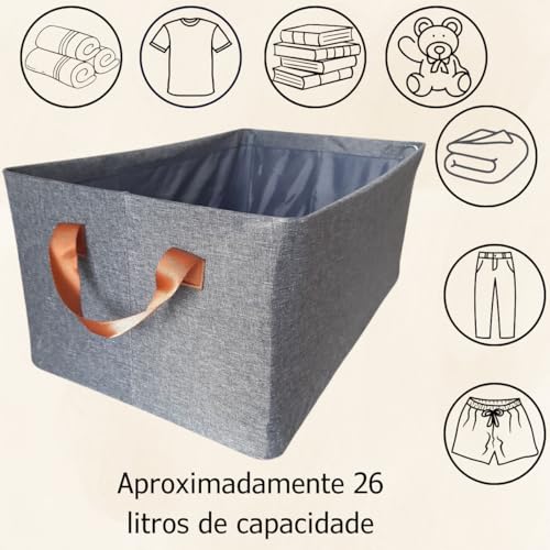 Kit 3 Caixa Organizadora de Armazenamento Dobravel 26 litros Tecido em Nylon Lavável - Resistente e