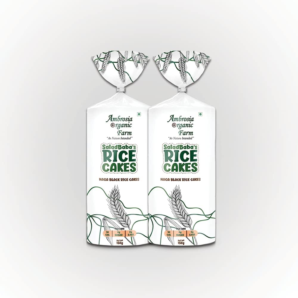 Ambrosia Organic Farm Naga Black Rice Cake, Fat Free, Cholestrol Free, Sugar Free, Gluten Free/ Lightly Salted (Pack of 2, 2x150 GMS)(Black Rice)
