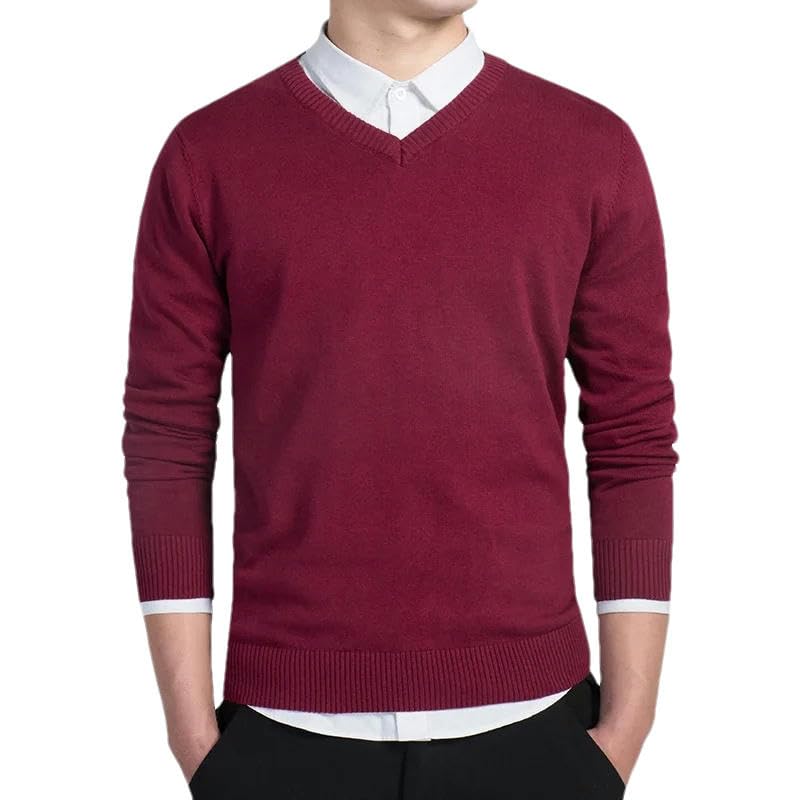 Men Autumn Casual Pullovers V-Neck Solid Color Knitted Clothing Slim Fit Sweaters2