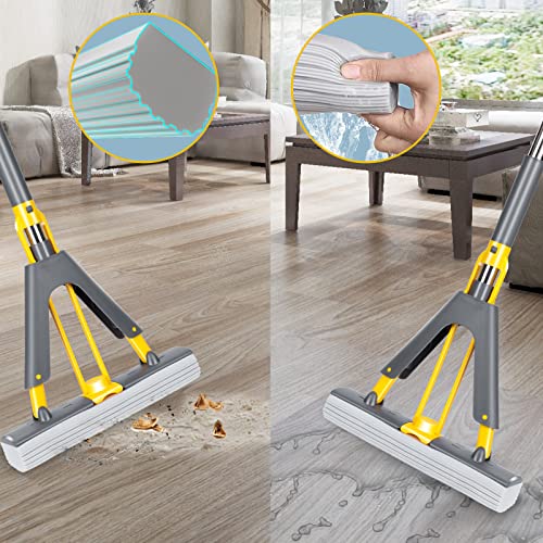 Nolopau Sponge Mop, Roller Sponge Mop, Self Squeeze Sponge Mop, Stainless Steel Handle With 3 Pva Absorbent Mop Head Refills, For Home Commercial Use Tile Floor Bathroom Garage Cleaning… #TOP4