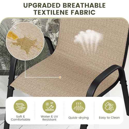 Image of UDPATIO Patio Chairs Set of 8, Stackable Outdoor Dining Chairs with High Back, Breathable Textilene Fabric Outdoor Chair All Weather, 350LBS Capacity for Garden, Backyard (Brown)