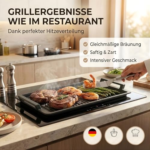 Lieblingspfanne Grillplatte BBQ 41x24 cm I mit Seitengriffen & 4-fach-Antihaftbeschichtung I aus Aluminium Guss für alle Herdarten inkl. Induktion & Gasgrill