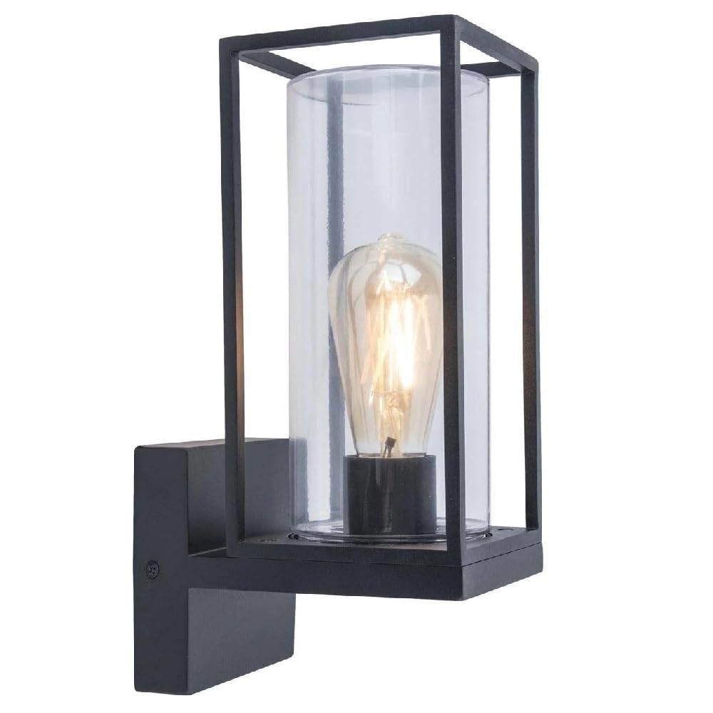 Britalia Black Matt & Clear Glass Shade Outdoor Vintage Rectangular Up Lantern Wall Light | Ip44 Rated | 32Cm Height | 1 X Es E27 Lamp Required | Garden - Patio - Driveway | Uk Approved | Aluminium