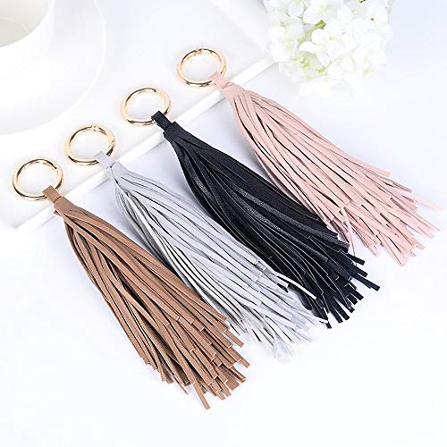 ZOONAI Women Leather Tassel Keychain Car Keyring Holder Bag Wallet Purse Decorations - Thumbnail 4