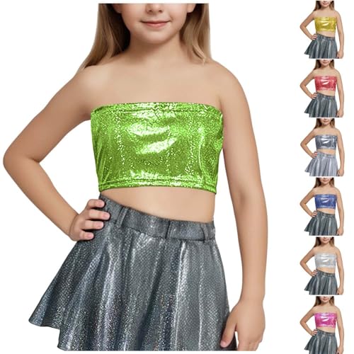 Girls Adjustable Strap Sequins Cami Vest Metallic Sparkle Crop Tank Tops Kids Performance Dance Oufits for 4-14 Years2