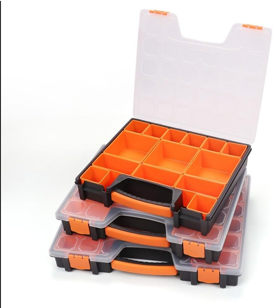 Plastic Storage Box,Double Side Tool Organizer Adjustable Compartments