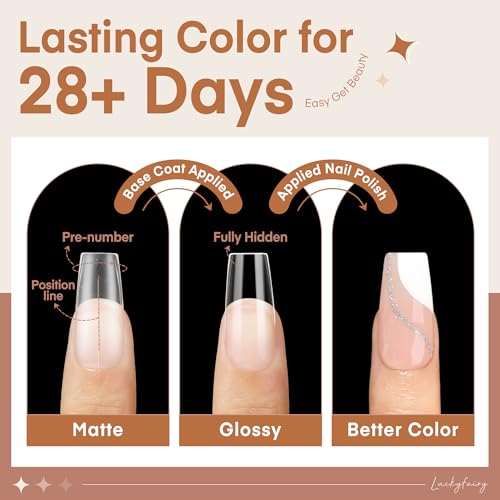 Luckyfairy Coffin Nails Tips-15 Sizes Pre-buff Matte Full Cover Gel Nail Tips 360pcs Medium Clear Coffin False Acrylic Nail Tips for Nail Extensions DIY Art