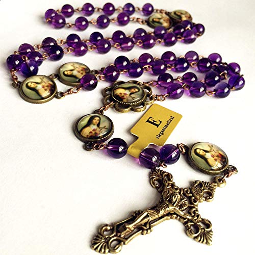 elegantmedical handmade ST.THERESE ROSARY CROSS CRUCIFIX NECKLACE BOX AMETHYST beads catholic GIFT2