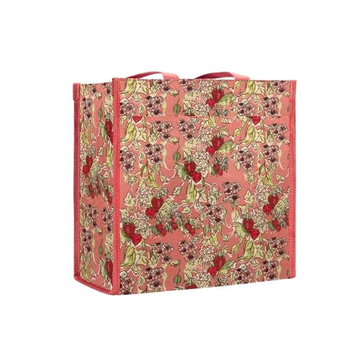 Signare Tapestry Shoulder Bag Shopping Tote for Women in Wild Strawberry Design (SHOP-WLSTRW)