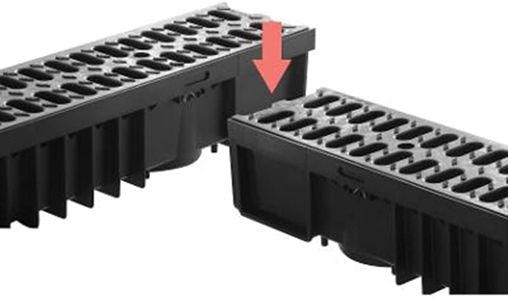 MCH Caniveau de drainage avec grille en acier, 100 x 13 x 5,5 cm, charge maximale 1,5 t, raccord DN110, kit complet de 10 m