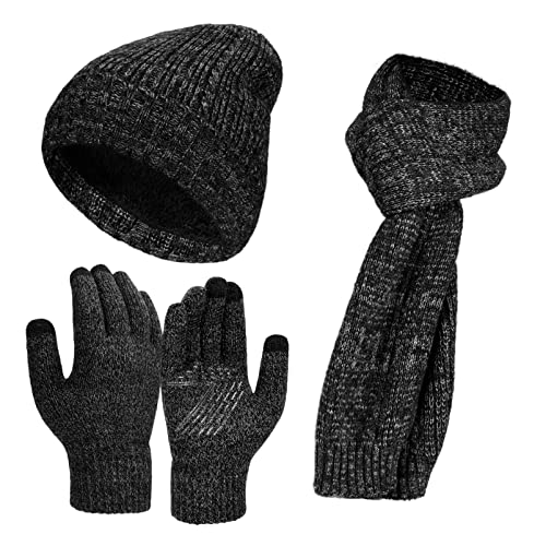 Atarni Gorro Guantes Bufanda Invierno Conjunto - Movil Tactil Guantes Largo Termicos Bufanda Punto Calentito Forrado Beanie el Frio Deporte Esqui Ciclismo para Hombre 3 en 1 Winterset Cover