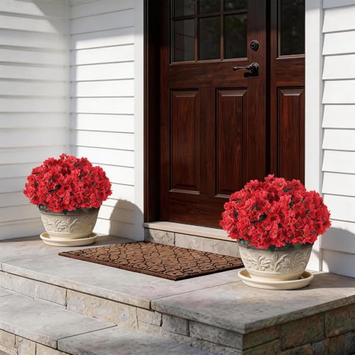 Image of YXZZWL 2Pcs Artificial Azalea Flower Topiary Ball Trees for Front Door(Red)