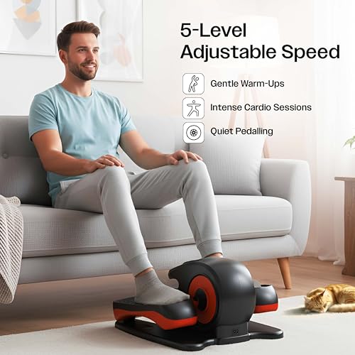 Image of Sparnod Fitness SMB-575 Electric Under Desk Elliptical Trainer, Portable Seated Pedal Exerciser with Remote Control, LCD Display, Massage Pedals,150kg Capacity