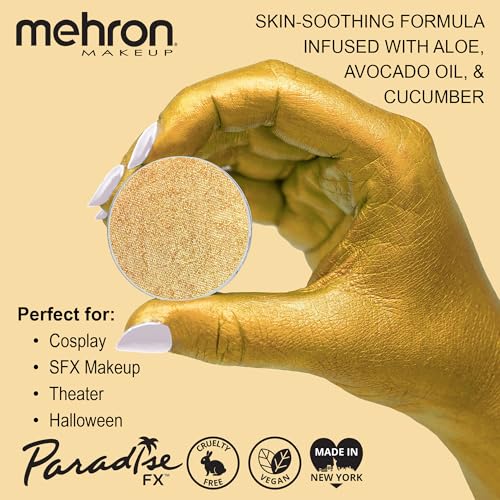 Image of Mehron Paradise FX Metallics - Metallic Gold 0.25 oz | Pro Water-Activated Shimmer Paint for Raves, Costumes, SFX, Halloween, Stage, Screen, Theater & Cosplay