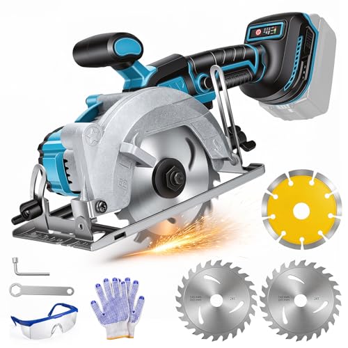 Image of Cordless Circular Saw for Makita 18V/20V Battery, 5" Brushless Circular Saw with 3 Blades, 0-45° Cutting Angle, Max Cutting Depth 1.9"(90°), Idea for Wood Plastic Tile Cut (No Battery)