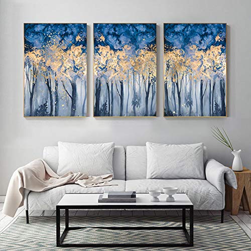 Peinture végétale arbre d'or vert triptyque scandinave 40x65cm
