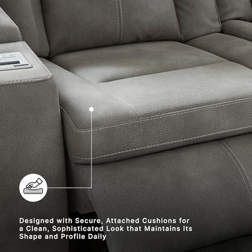 Signature Design by Ashley Faux Leather Power Reclining Sofa, Slate - image 4