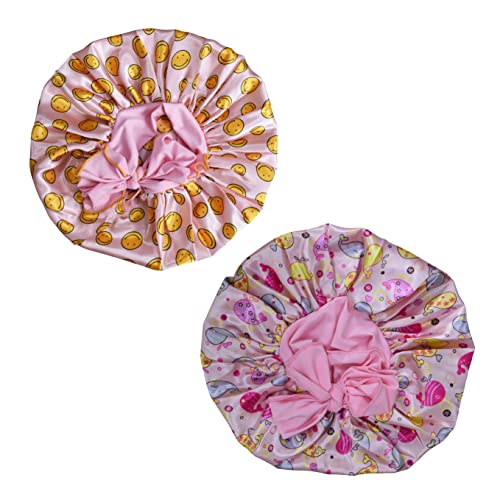 2Pcs Pack Baby Silk Bonnet Kids Bonnet Pre Tied Satin Bonnet For Girls Silky Hair Bonnets Sleeping Hat Toddler Infants Bow 6-12 Months Cartoon #TOP6