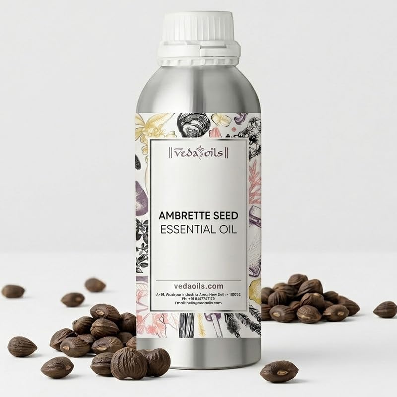Image of VedaOils Ambrette Seed Essential Oil 100ml | 100% Pure & Natural Ambrette Seed Oil for Skincare, Aroma, Massage & Diffusers | Premium Therapeutic Grade Carrier Oil