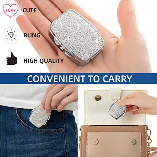 Image of Pill Case for Purse Small Pill Box Holder Metal Compact Pill Organizer Travel Portable Pill Container Pocket Pill Holder for Vitamin Medicine(Purple)