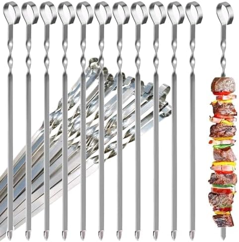 LOVLEX Grillspieße Edelstahl 12 Stück/30 Stück 39cm Schaschlikspieße Rostfrei - Kabob Spieße für Fleisch & Gemüse am Schaschlikgrill (30 Stück)