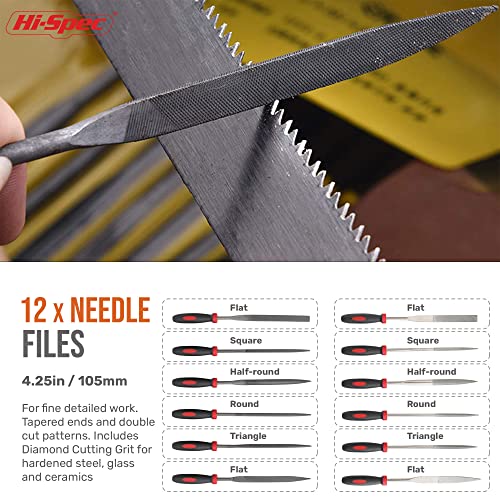 Hi-Spec 18 Piece Metal Hand & Needle Files Tool Set Kit. Large & Small Mini T12 Carbon Steel Diamond Flat, Half, Round, Triangle Files for DIY, Wood and Crafts. Complete in a Zipper Case with Brushes - Thumbnail 4