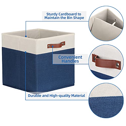 Temary Fabric Storage Bins For Cube Organizer 4 Pack Cube Storage Bins 13 Storage Cubes For Shelves Storage Baskets For Organizing Toys, Books, Clothes, Towels (White & Blue, 13X13X13 Inch) #TOP2