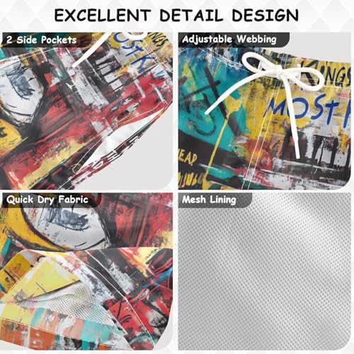 Graffiti Eyes Art Red Yellow Workout Running Shorts Youth Swimsuits Quick Dry with Pocket Swimwear 2T3