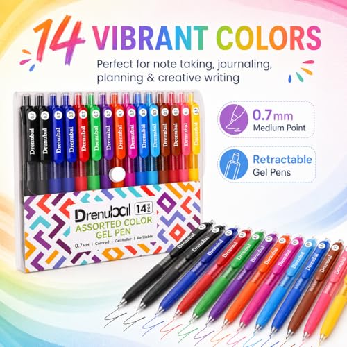 Set de 14 bolígrafos gel multicolor 0.7 mm retráctiles miniatura 2