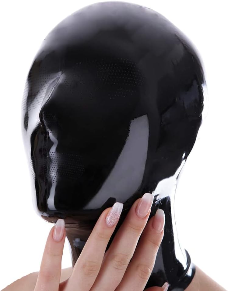 Latex Hood Masscrubber Catsuit Pinhole for Mouth Eyes and Nose with Zipper Latex Mask (XL-0.6mm, no zipper)