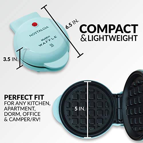 Nostalgia Mymini Personal Electric Waffle Maker, 5-Inch Cooking Surface, Waffle Iron For Hash Browns, French Toast, Grilled Cheese, Quesadilla, Brownies, Cookies, Aqua #TOP3