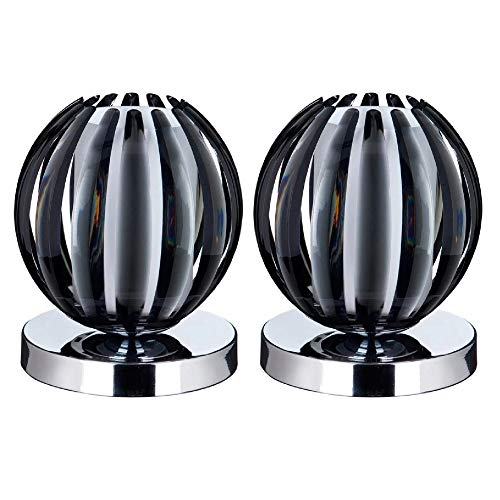 Britalia 2 Pack - Polished Chrome & Smoked Acrylic Leaf Vintage Retro Touch Table Desk Lamp | 1 x G9 Capsule Bulb Required | Study - Bedroom - Lounge | 3 Light Settings