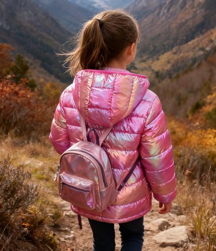 Image of Lovekider Hooded Puffer Jacket for Girls 4-12T Down-Alternative Winter Coat Shiny Outerwear for Kids