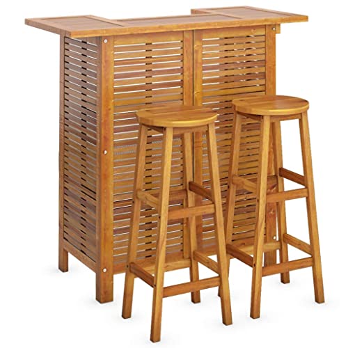 vidaXL Ensemble de Bar de Jardin 3 pcs Mobilier de Patio Table et Tabourets de Bistrot Meubles de Terrasse Extérieur Bois d'Acacia Solide