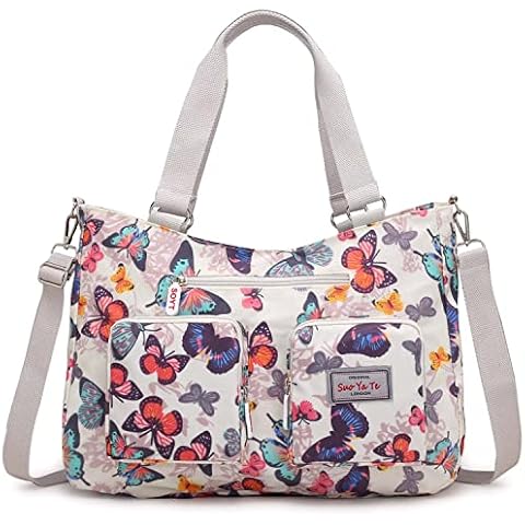 SHIFANQI Women Lightweight Nylon Tote Top Handle Shoulder Bags Colorful Floral Patern Ladies Handbag (Colorful Butterfly) Cover