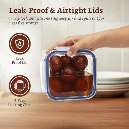 Image of Amazon Brand - Solimo Square Glass Food Storage Container, 360 ml - Set of 3, Airtight & Leakproof, Microwave & Freezer Safe, Transparent