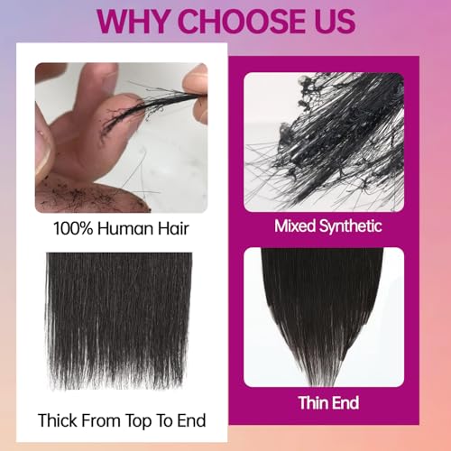 Image of Invisible Clip in Hair Extensions Real Human Hair 20 Inch 8pcs /105g | Real Remy Seamless Straight Hair Extensions Clip Ins for Women (Cabello Humano), 1B Natural Black