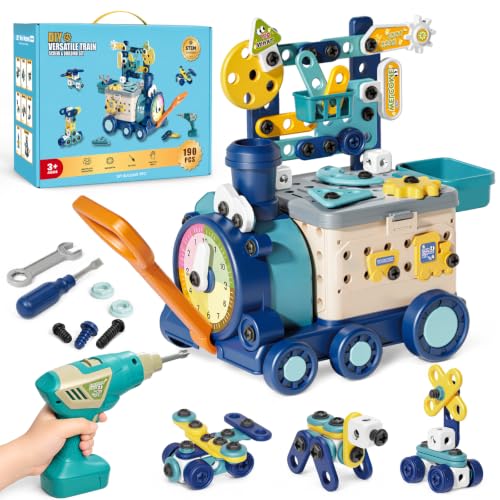 STEM Toys for Kids Ages 3-8, 190PCS Train Building Set with Toy Drill - image 1