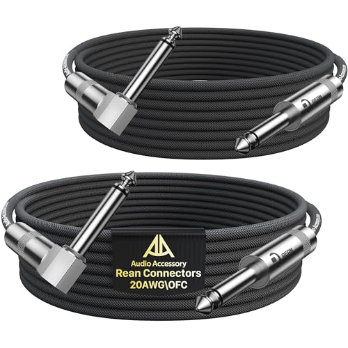 AA AUDIO ACCESSORY Guitar Cable 10 ft 2 Pack-Right Angle, Kevlar-Reinforced Braided & Inside Heat Shrink Double Shielded Instrument Cable, Better Solder for Electric Guitar, Rean Connectors by Neutrik