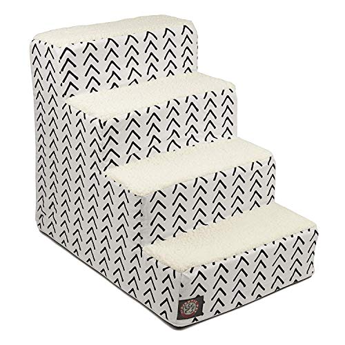 Majestic Pet 4 Step Portable Dog Stairs for Small Dogs to get on Bed Supports 250 lbs or Less – Dog Steps for High Bed with Machine Washable Cover –Pet Stairs for Cats Boho Arrow White/Black