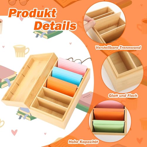 A7 Karteikarten Box Karteikasten Holz mit Deckel 22cm*12.6cm*9cm Karteikarten Holz Vokabelbox Lernkarteibox Holz für Büro Schulen und Heim （Karteikarten Nicht im Enthalten）