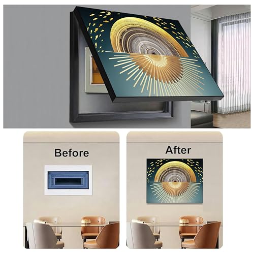 Image of Electric MCB Box Cover Frame With Hydraulic Decorative Painting Gold Sun Painting Electrical Panel box Cover, Switch Box Frame Will Fit Max 10x14 inch Switch Board, Outer Size 13X17 Inch