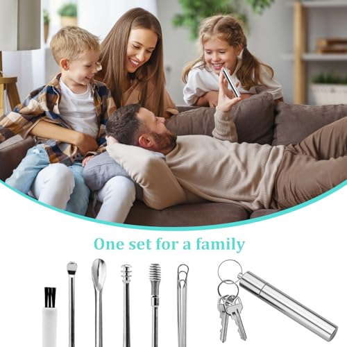 7 in1 Ohrenschmalz Entfernungs Set, Tragbar Ohr Reinigung Set, Ohrreiniger für Reinigung der Ohrenschmalz, Edelstahl Ohrenschmalz Entferner mit Einem Cleaner Pinsel und Schützende Box