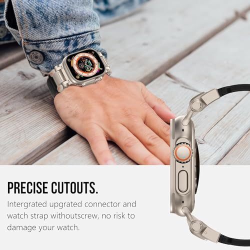 Image of MOROFY Durable Armor Silicone Band Compatible with Apple Watch Ultra 3 /2 /1 49mm Strap 46mm 45mm 44mm with Metal Connector Band for iwatch Series 11 10 9 8 7 SE2 6 5 4 - Black