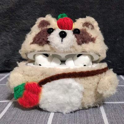 Cute Soft Handmade Fur Fluffy Raccoon Cartoon Animals Case Animal Plush Doll Compatible With Airpods Pro Cartoon Headphones Cover Girls Boys(Light Brown With Red Bag) Best Gift #TOP3