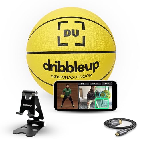 DribbleUp Smart Basketball Starter Pack At-Home Basketball Training System with App-Based Virtual Coach Real-Time Feedback | Premium Composite Leather Indoor/Outdoor (28.5)