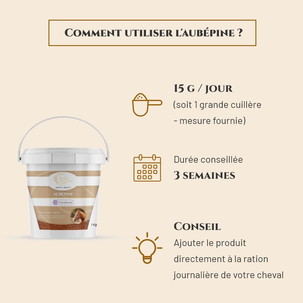 AUBÉPINE - Complément nutritionnel Cheval - Seau 1 kg - Soutient la Circulation - Confort Cardiaque - Relaxation Cheval - Marque Française