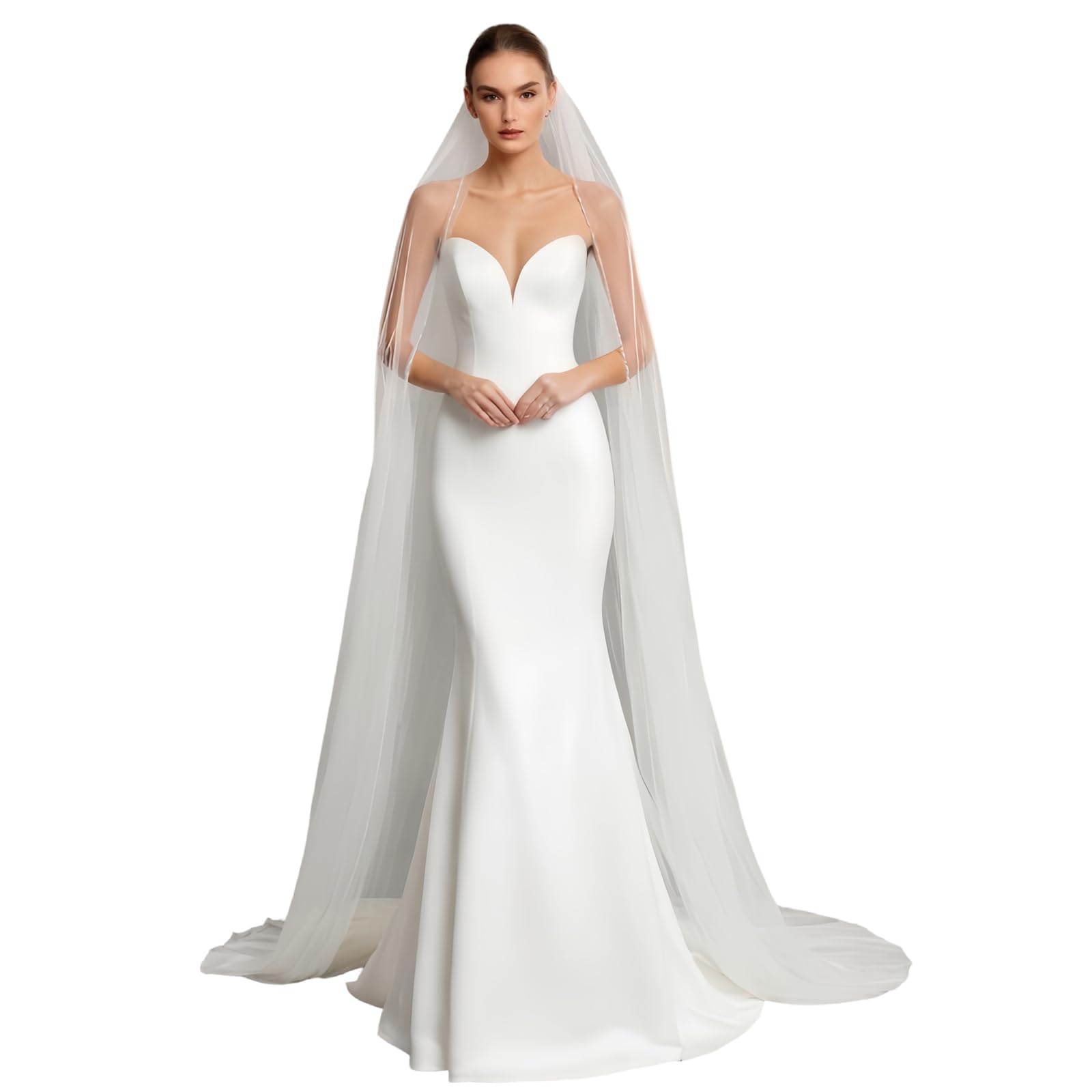 Wedding Veil Pearls and Crystals Beaded Edge 1 Tier Fingertip Length Bridal Veil