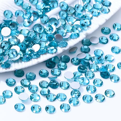 Image of Malachite Blue Flatback Rhinestones, Glass Rhinestones for Nail Art and Craft, Glue Fix, Loose Crystal Gemstones(Malachite Blue, SS30, 288pcs, 6.4-6.6mm)